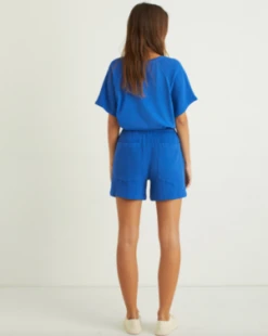 YERSEZoe Elastic Waist Cotton Short - Uniform Blue -Drape Hut Sales Store Zoe Elastic Waist Cotton Short Uniform Blue 20230506135842