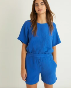 YERSEZoe Elastic Waist Cotton Short - Uniform Blue -Drape Hut Sales Store Zoe Elastic Waist Cotton Short Uniform Blue 20230506135843 1