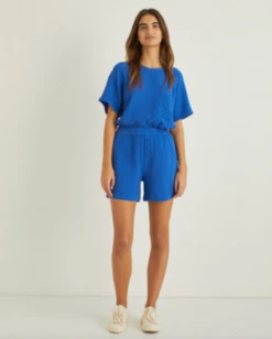 YERSEZoe Elastic Waist Cotton Short - Uniform Blue -Drape Hut Sales Store Zoe Elastic Waist Cotton Short Uniform Blue 20230506135843